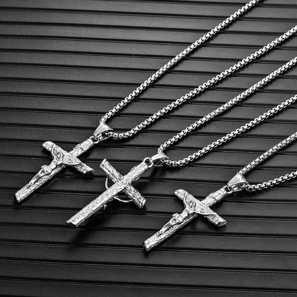 ❤️Vintage stainless steel casting Jesus cross pendantnecklace for menN90201P228